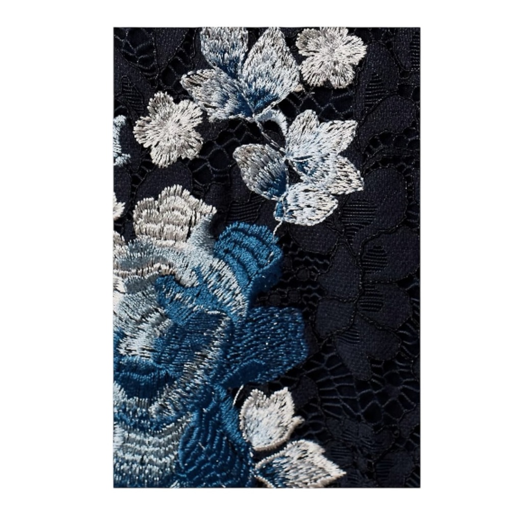 Adrianna Papell Navy Floral Lace Column Maxi Gown Short Sleeve NWT 2 - Picture 9 of 10